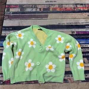 SHEIN Green Floral Cardigan Sweater large